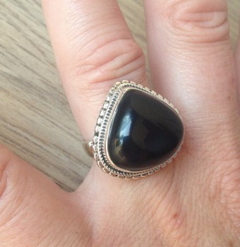 Zilveren ring met zwarte Onyx ringmaat 17 mm