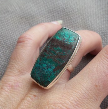 Zilveren ring met Sonora sunrise (chrysocolla met cupriet) 17.3 