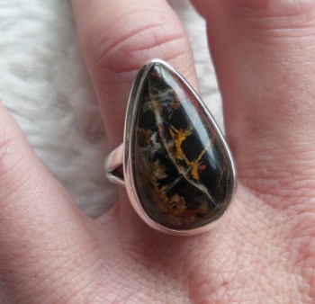 Zilveren ring met druppelvorm Pilbara Jaspis maat 17.3 mm