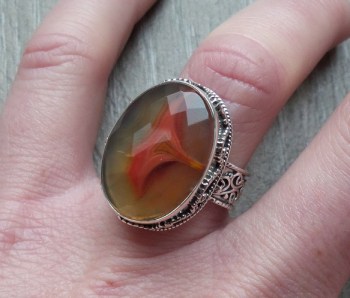 Zilveren ring met facet Botswana Agaat bewerkte setting 17 mm