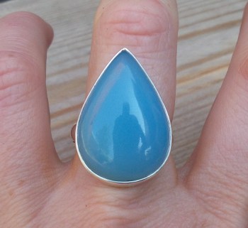 Zilveren ring met druppelvorm Chalcedoon ring maat 19 mm