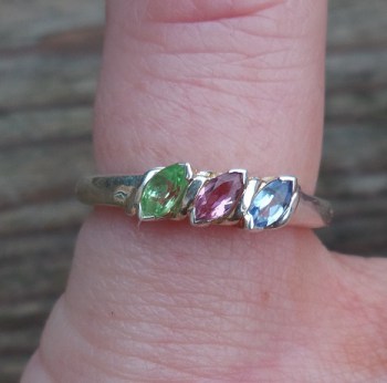 Zilveren ring met roze Toermalijn, Peridot en Topaas 15.7 mm