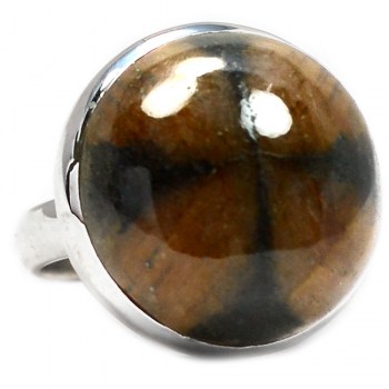 Zilveren ring met ronde Chiastoliet (Kruissteen) 17.3 mm