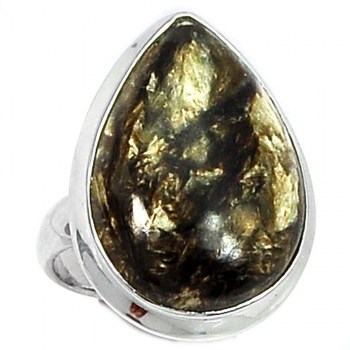 Zilveren ring met druppelvormige gouden Seraphiniet 17.7 mm