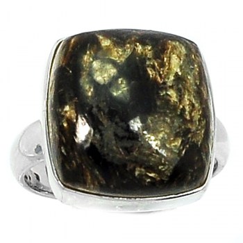 Zilveren ring met vierkante gouden Seraphiniet 18 mm