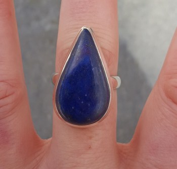 Zilveren ring met druppelvormige cabochon Lapis Lazuli 18.5