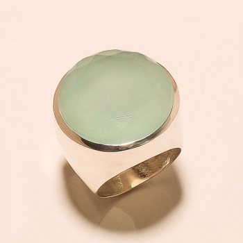 Zilveren ring met ronde facet aqua Chalcedoon 18