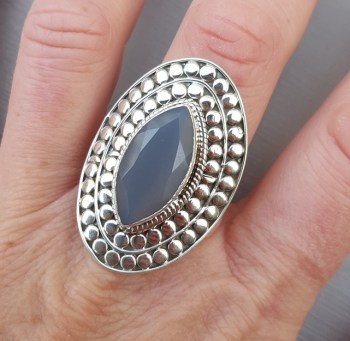 Zilveren ring met marquise grijze Chalcedoon verstelbaar