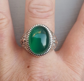 Zilveren ring met groene Onyx (mannen ring) 20 mm