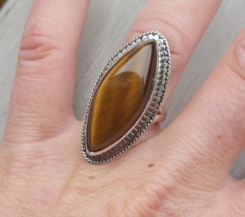 Zilveren ring met marquise Tijgeroog 17 mm