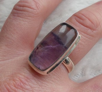 Zilveren ring rechthoekige Blue John ring maat 18.5 mm