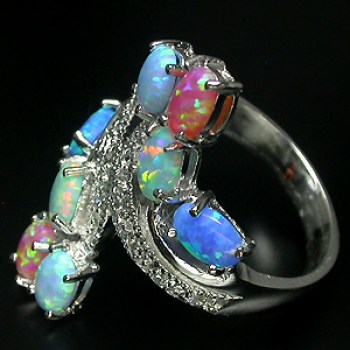 Zilveren edelsteen ring Opalen maat 18.9 mm.