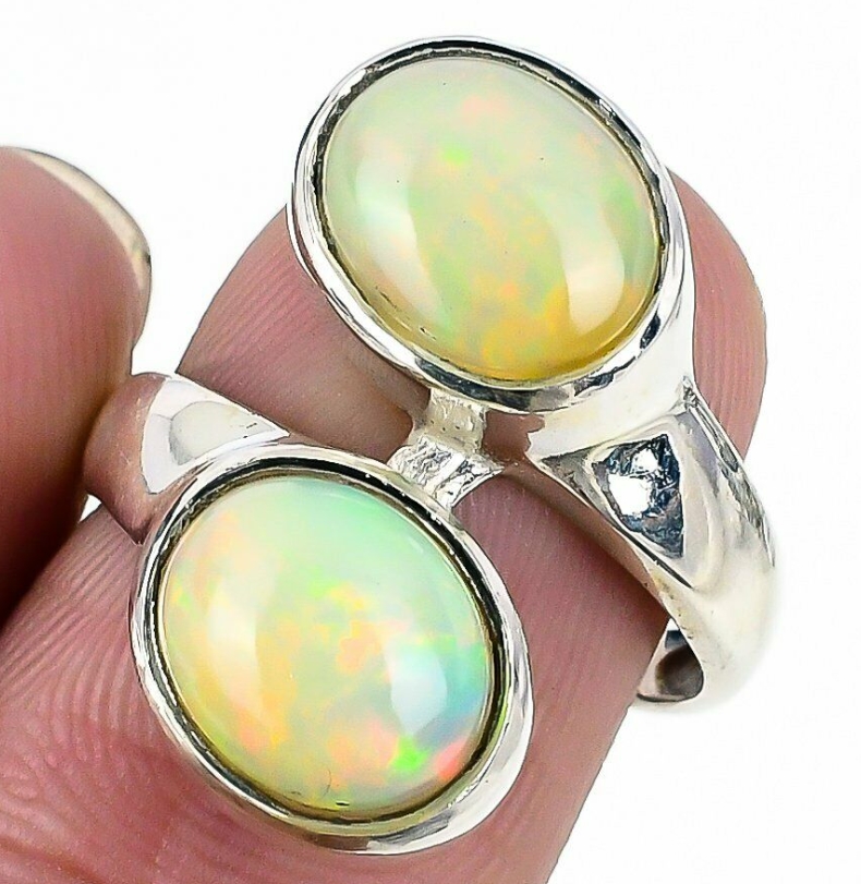 Natuurlijke Ethiopische Opal Solid 925 Sterling Zilveren Ring Voor Vrouwen Sieraden Ringen Enkele ringen Handgemaakte opaal ovale zilveren fancy gehamerde band ring voor verjaardagscadeaus 