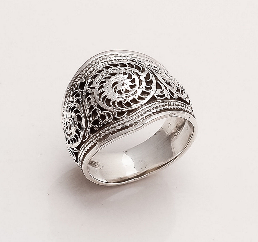 artistieke sieraden Sieraden Ringen Banden Zilveren brede band ring geoxideerde zilveren kanten ring voor vrouwen 